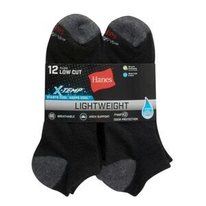 Hanes X-Temp Mens Black 12 Pk Cushioned Lightweight Low Cut Socks Shoe Sz 6-12